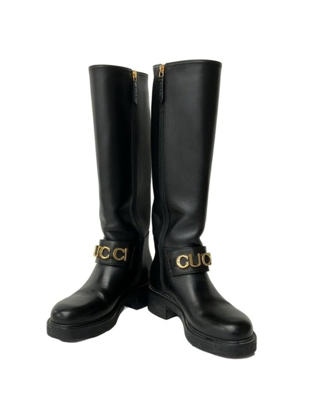 Gucci Long Boots 36 Black Logo Leather - Picture 2 of 9